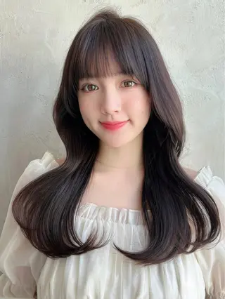 セミロング カラー パーマ 新宿✨顔周りカット 韓国ヘア/坂本亜裟海のヘアスタイル