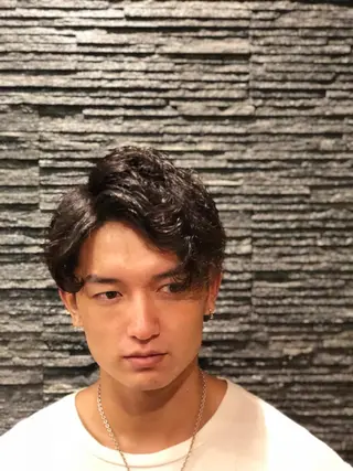 ミディアム パーマ メンズカットフェード パーマ/前山竜貴のヘアスタイル