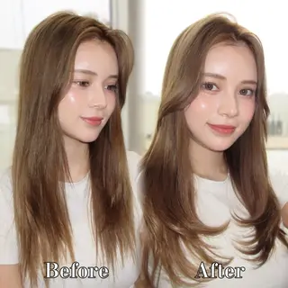 セミロング カラー 韓国くびれヘア 顔まわり新宿/さやかのヘアスタイル