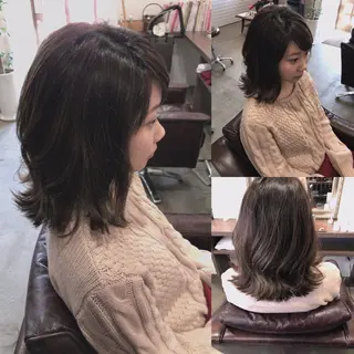 ミディアム カラー パーマ レイヤーカット匠 イソザキノリユキのヘアスタイル