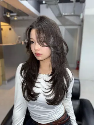 ロング カラー レイヤーカット 韓国風PAOのヘアスタイル