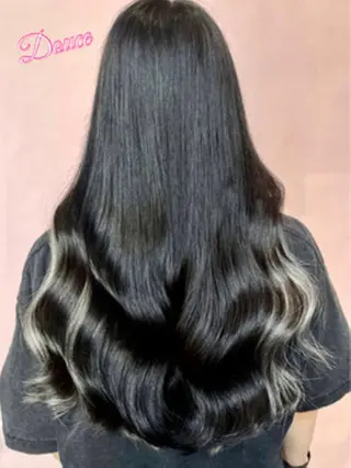 ロング カラー パーマ 大阪レミーエクステ チビ編み込みのヘアスタイル