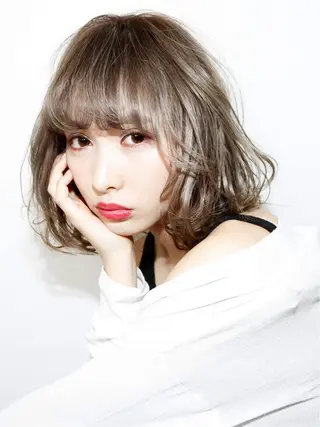 ミディアム カラー パーマ タケ ウチのヘアスタイル
