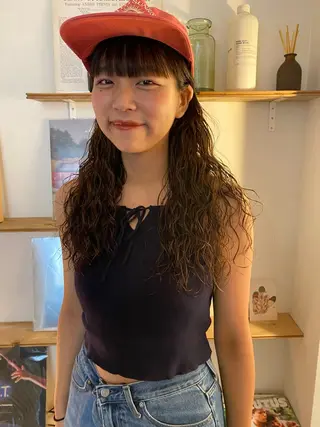 セミロング パーマ 森貴裕/ベージュ/ パーマ/オリーブのヘアスタイル