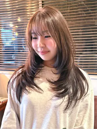 セミロング カラー パーマ レイヤー/透明感/ ブリーチなし/わかなのヘアスタイル