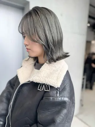 セミロング カラー パーマ 透明感/オリーブ/ グレージュ/YUKAのヘアスタイル