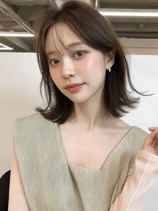 ミディアム 絹髪矯正/艶カラー /透明感/石田桃子のヘアスタイル