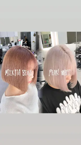 ショート カラー 大阪ケアブリーチ/ ミルクティーベージュのヘアスタイル