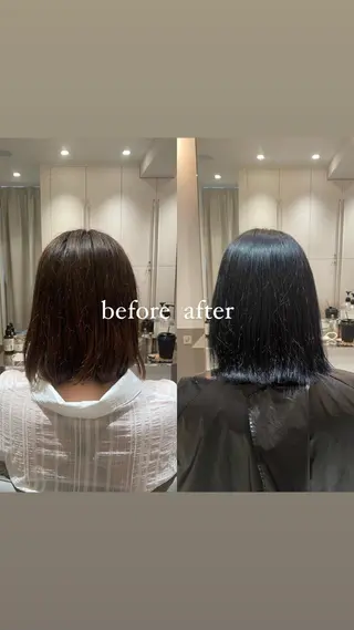 ミディアム カラー ミオ💎透ける暗髪/ ブリーチなしWカラーのヘアスタイル