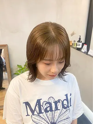 ミディアム カラー パーマ ヘアアレンジ ハル🌸柔色/ ブリーチなし/艶髪のヘアスタイル