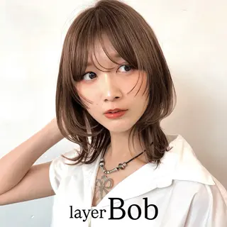 ミディアム カラー ヘアアレンジ 🌱ボブ/レイヤー/ ベージュ/あやみ✨のヘアスタイル