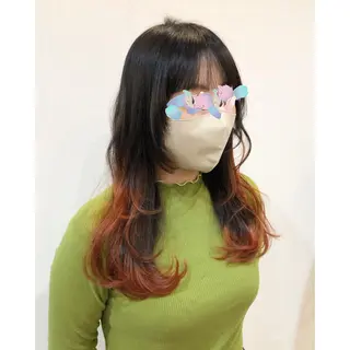 セミロング カラー 推しカラー✨ オタク美容師ユウカのヘアスタイル