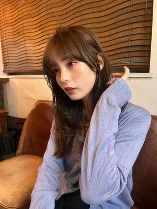 セミロング カラー パーマ レイヤー/透明感/ ブリーチなし/わかなのヘアスタイル