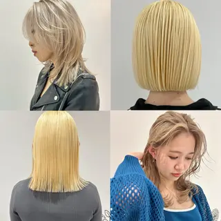 ミディアム カラー ハイトーン/ブリーチ 似合せカット/パーマのヘアスタイル