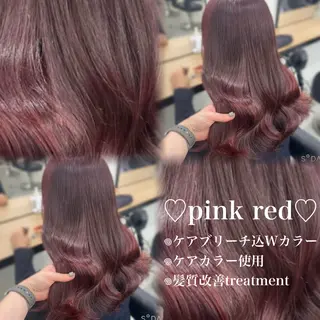 ロング カラー 💗愛され暖色💗 ピンク/レッド💗のヘアスタイル