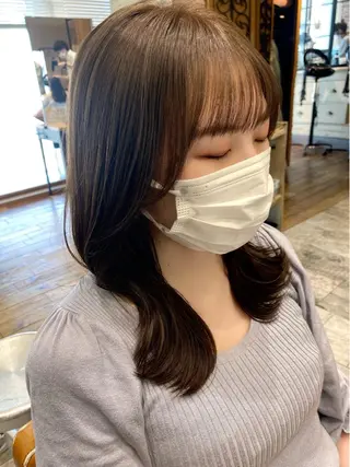 ミディアム カラー 顔周り/くびれヘア 韓国ヘア💕風間るなのヘアスタイル