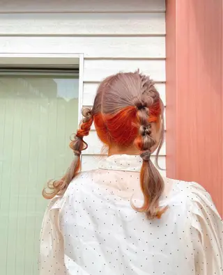 ロング カラー ヘアアレンジ miwa♡暖色カラー 盛れる顔周り.ヘアメのヘアスタイル