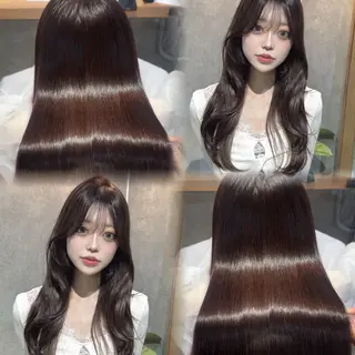 ロング カラー 韓国レイヤー/酸性 ストレート/髪質改善のヘアスタイル