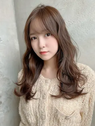 セミロング カラー パーマ 新宿✨顔周りカット 韓国ヘア/坂本亜裟海のヘアスタイル