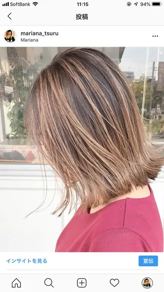 ミディアム カラー ヘアアレンジ Mariana/ 鶴原-ハイライトのヘアスタイル