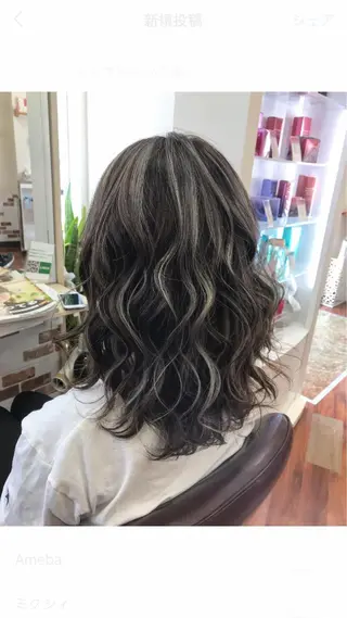 セミロング カラー yosuke 梅田/バレイヤージュのヘアスタイル