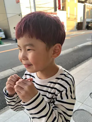 キッズ 艶ボブ🤎ボブパーマ 透明感カラー\メンズのヘアスタイル