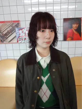 ショート カラー パーマ ボブパーマ/パーマ ウルフパーマのヘアスタイル