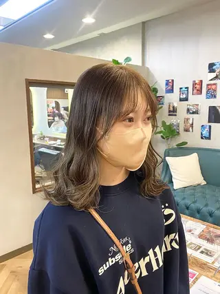 ミディアム カラー パーマ ヘアアレンジ ハル🌸柔色/ ブリーチなし/艶髪のヘアスタイル