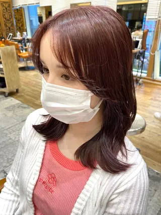 ミディアム カラー 顔周り/くびれヘア 韓国ヘア💕風間るなのヘアスタイル