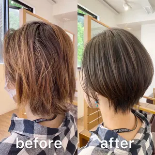 ショート カラー パーマ KIZU 髪質改善 オカルト怪談のヘアスタイル