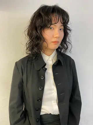 ミディアム パーマ 森貴裕/ベージュ/ パーマ/オリーブのヘアスタイル