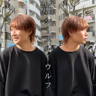 ミディアム カラー メンズ ｳﾙﾌ/ｾﾝﾀ- ﾊﾟｰﾄ【ﾅﾅﾐ】のヘアスタイル