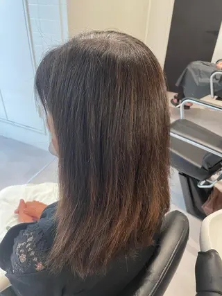 セミロング パーマ 髪質改善× ハイライト溝江のヘアスタイル