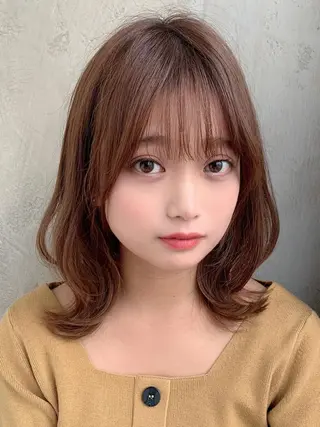 ミディアム カラー 🧡くびれヘア/前髪 顔周り🧡久原結衣のヘアスタイル