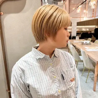 ショート カラー ボブ/巻ける縮毛矯正 /韓国レイヤーはなのヘアスタイル