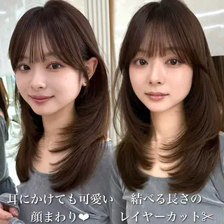 ミディアム カラー 似合わせレイヤー/ 透明感カラーのヘアスタイル