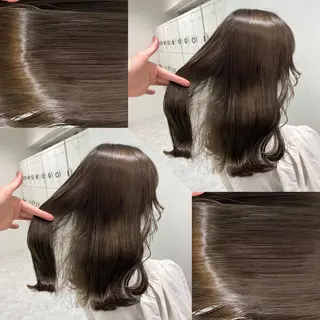 ミディアム カラー ヘアアレンジ 韓国風ベージュ🤎 赤みなし🌿横浜🤎のヘアスタイル