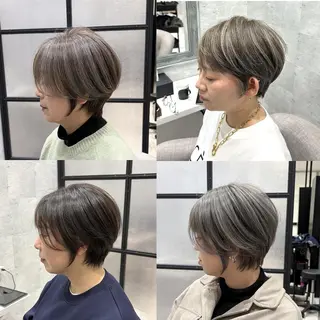 ショート カラー 白髪ぼかし×レイヤー 稲垣 圭祐のヘアスタイル