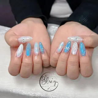 ロング 波 なみのネイルデザイン