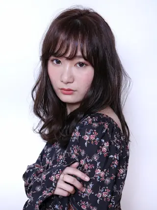 セミロング カラー パーマ ✨ブリーチなし透明感 カラー✨ゆりかのヘアスタイル