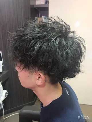 ショート パーマ メンズ 髪質改善× ハイライト溝江のヘアスタイル