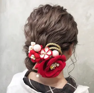 セミロング カラー パーマ ヘアアレンジ メンズ 艶ピンク*ヘアセット 🌙shioriのヘアスタイル