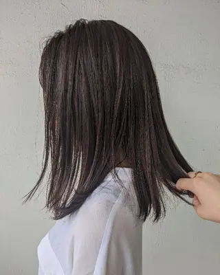 セミロング 浜田りほ Luxbe 博多バスターミナルのヘアスタイル