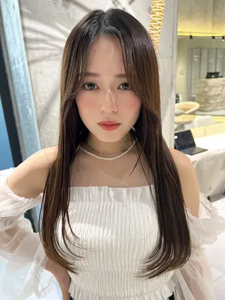 ロング 福岡縮毛矯正✨️ ストレート 向井和輝のヘアスタイル