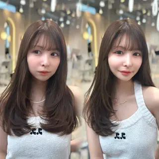 セミロング カラー 新宿/韓国風レイヤー 髪質改善/渋谷直樹のヘアスタイル