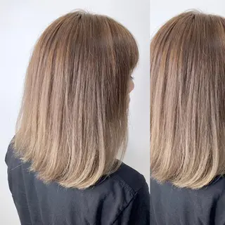 ミディアム カラー JuNブリーチに 縮毛矯正するプロのヘアスタイル