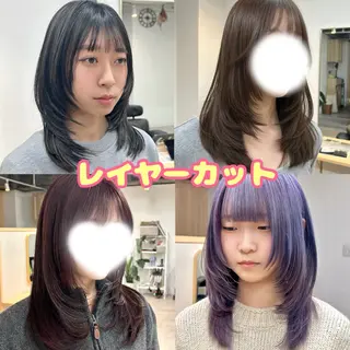 セミロング カラー 韓国ボブ/レイヤー/ ハイトーン/まなみのヘアスタイル