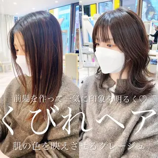 ミディアム カラー 韓国レイヤーカット/ ダブルカラーのヘアスタイル