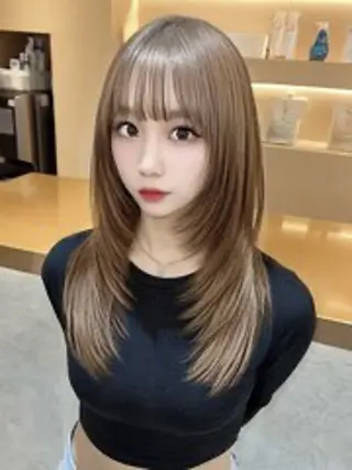 ミディアム カラー パーマ 🍎ハッシュカット× 髪質改善🍎カイトのヘアスタイル