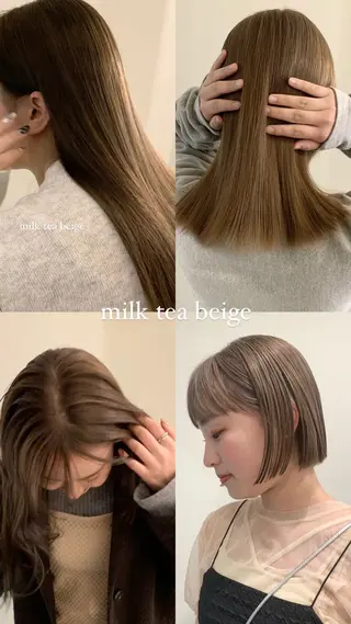 ミディアム カラー 落合希 Olivebeigeのヘアスタイル